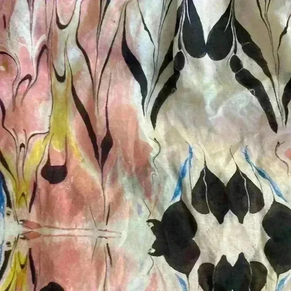 J Crew Women’s Blouse Size M Pink Black Cotton Silk Ruffle Neckline Flowy Boho - Picture 9 of 10